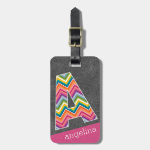 Chalkboard Monogram Letter A with Bright Chevrons Luggage Tag