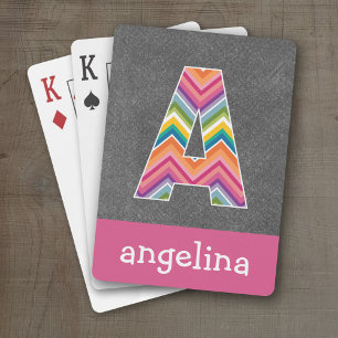 Chalkboard Monogram Letter A with Bright Chevrons Playing Cards