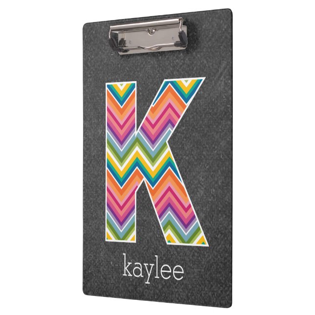 Chalkboard Monogram Letter K with Bright Chevrons Clipboard (Left)