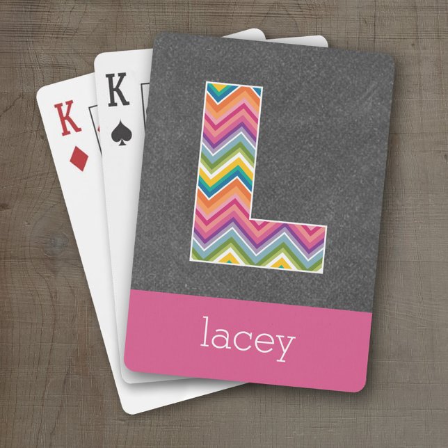 Chalkboard Monogram Letter L with Bright Chevrons Playing Cards (Personalized Playing Cards - Huge Monogram)