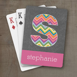 Chalkboard Monogram Letter S with Bright Chevrons Playing Cards