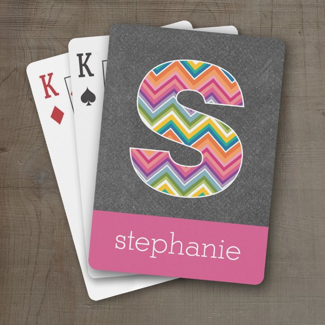 Chalkboard Monogram Letter S with Bright Chevrons Playing Cards (Personalized Playing Cards - Large Monogram)