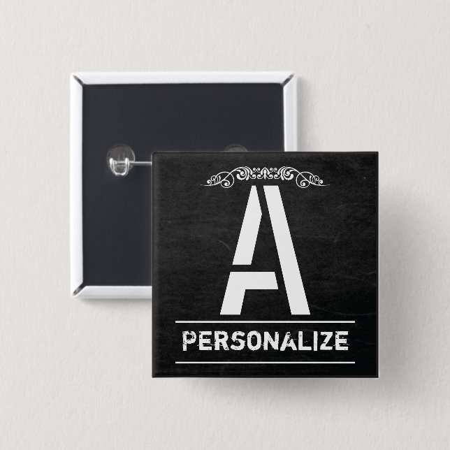 Chalkboard Monogram Letters 15 Cm Square Badge (Front & Back)
