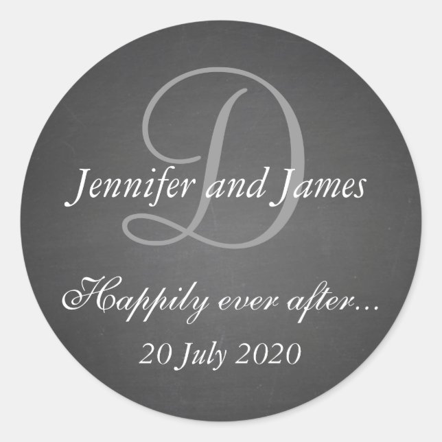 Chalkboard Monogram Stickers for Wedding Favours (Front)