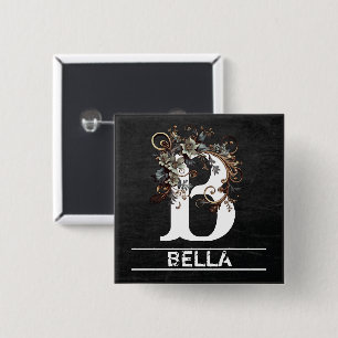 Chalkboard Monogram with Floral 15 Cm Square Badge