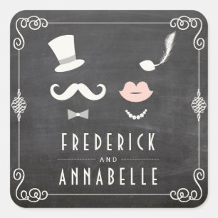 Chalkboard Moustache And Lips Vintage Chic Wedding Square Sticker