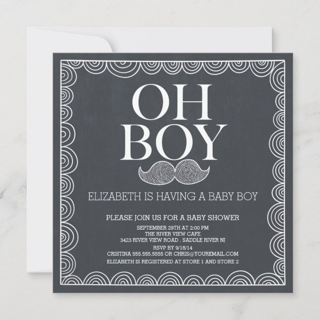 Chalkboard Moustache Baby Shower Invitatation Invitation (Front)