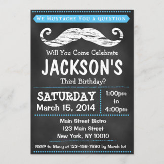 Chalkboard Moustache Birthday Party Invitation