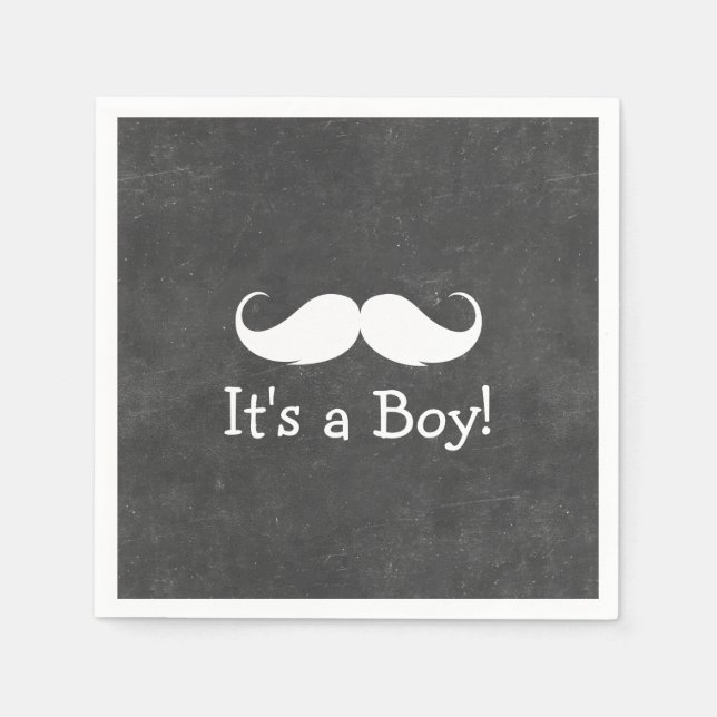 Chalkboard Moustache It's a Boy Baby Shower Napkin (Front)