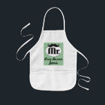 Chalkboard Mr ChevronYellow and green Kids Apron<br><div class="desc">Ring Bearer Chalkboard Mr Your Name Here Retro Chevron Zig Zag Pattern Ring Bearer Apron for helping at the parties such as rehearsal dinner bbq,  engagement party barbeque,  couple's shower barbecue,  or order in adult size for the groomsmen and best man.</div>