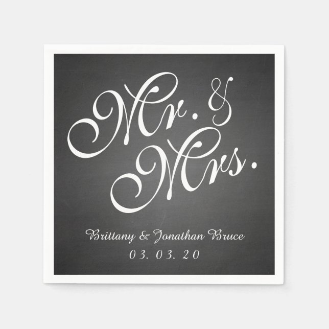 Chalkboard Mr. Mrs. Rustic Wedding Paper Napkins (Front)
