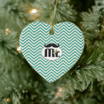 Chalkboard Mr. Yellow and Green Zigzag Chevron Ceramic Tree Decoration<br><div class="desc">Chalkboard Mr Yellow and Turquoise Wedding</div>