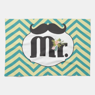 Chalkboard Mr. Yellow and Green Zigzag Chevron Tea Towel