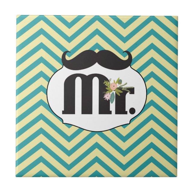 Chalkboard Mr. Yellow and Green Zigzag Chevron Tile (Front)