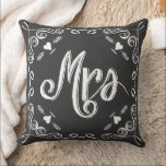 Chalkboard Mrs Brides Pillow Any Colour<br><div class="desc">Dark Charcoal Grey Chalkboard Vintage Modern Mr. and Mrs. Chalkboard Wedding Modern Vintage Typography Pillow. Her or Him Michigan State Sweetheart Wedding Anniversary Pillow or Bride's Chair at Reception or 1st Christmas Gift, The 2nd Wedding Anniversary is the Cotton Anniversary. Cotton symbolises the Natural Growth of all the adaptability, versatility...</div>