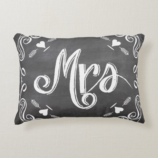 Chalkboard Mrs Sweetheart 2nd Wedding Anniversary Decorative Cushion (Front)