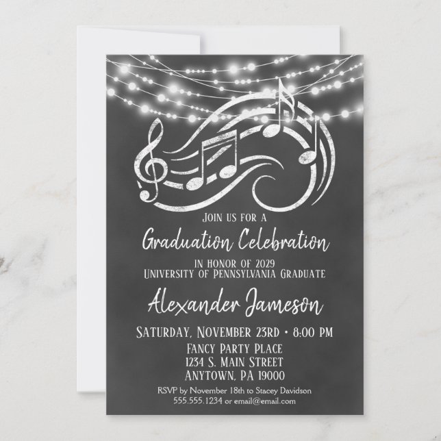 Chalkboard Music Graduation Party Invitation (Front)