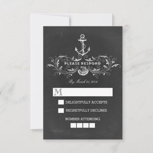chalkboard nautical wedding RSVP cards (Front)