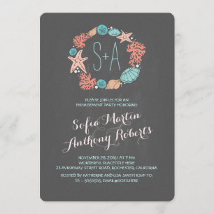 Chalkboard nautical wreath beach engagement party invitation