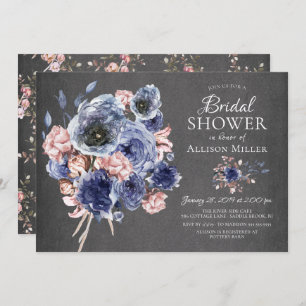 Chalkboard Navy Blush Floral Bridal Shower Invitation