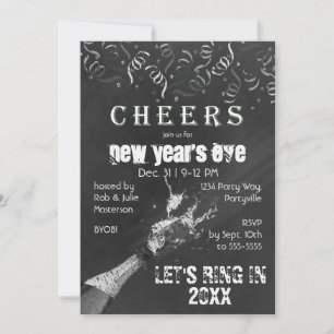 Chalkboard New Year's Eve Champange Invitation