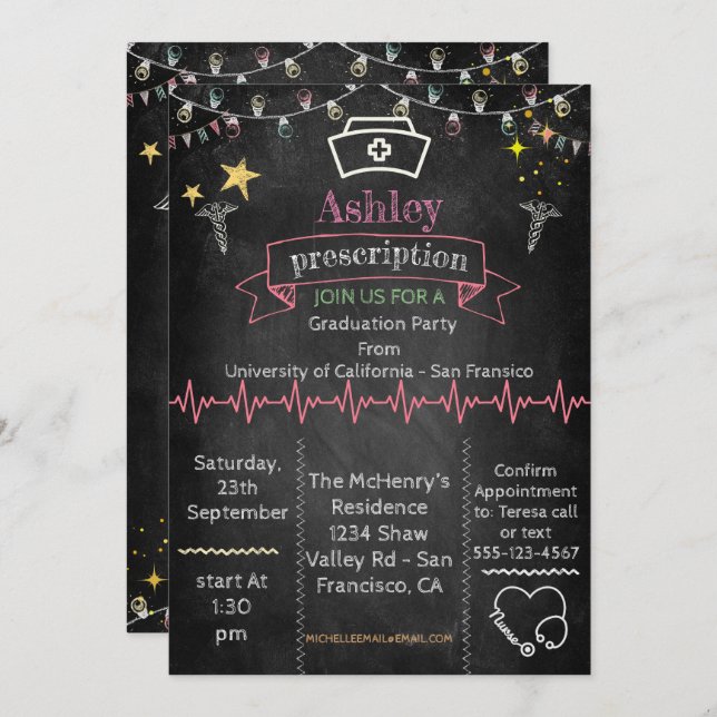 Chalkboard Nurse Graduation  Invitation (Front/Back)