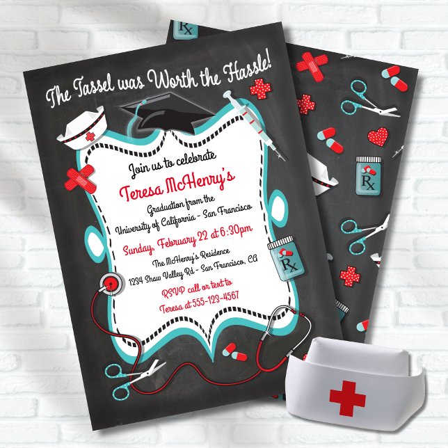 Chalkboard Nurse Medical Graduation Invitation (Creator Uploaded)