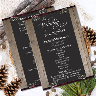 Chalkboard on Wood - Burgundy Wedding Programme