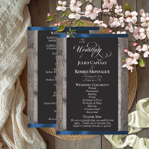 Chalkboard on Wood & Dark Blue Ribbon - Wedding Programme