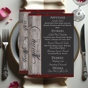 Chalkboard on Wood, Heart & Thank You - Burgundy Menu