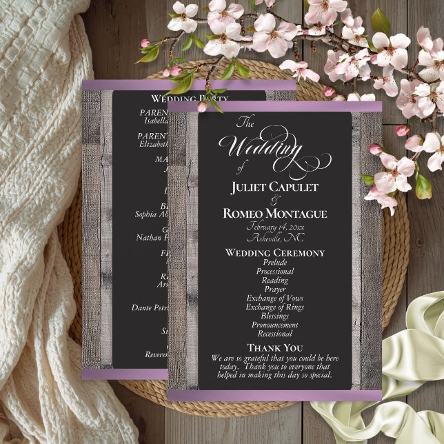 Chalkboard on Wood & Lavender Ribbon - Wedding Programme (Creator Uploaded)