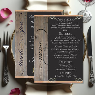 Chalkboard on Wood, Monogram & Thank You - Peach Menu