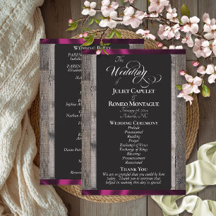 Chalkboard on Wood & Plum Ribbon - Wedding Programme
