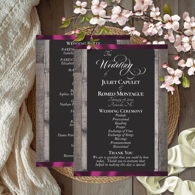 Chalkboard on Wood & Plum Ribbon - Wedding Programme (Creator Uploaded)