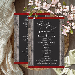Chalkboard on Wood & Red Ribbon - Wedding Programme