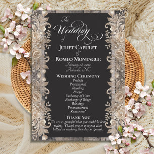 Chalkboard on Wood, Rose Border - Wedding Programme