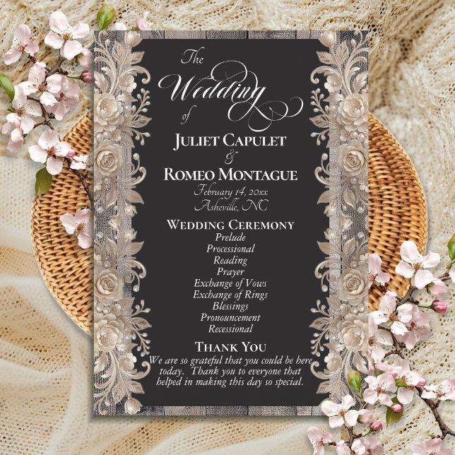 Chalkboard on Wood, Rose Border - Wedding Programme (Creator Uploaded)