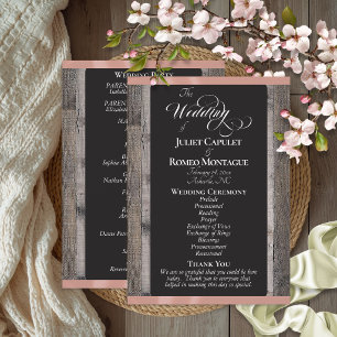 Chalkboard on Wood & Rose Gold Ribbon - Wedding Programme