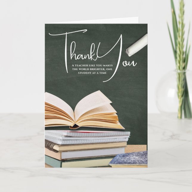Chalkboard Open Book Teacher Thank You Card (Front)