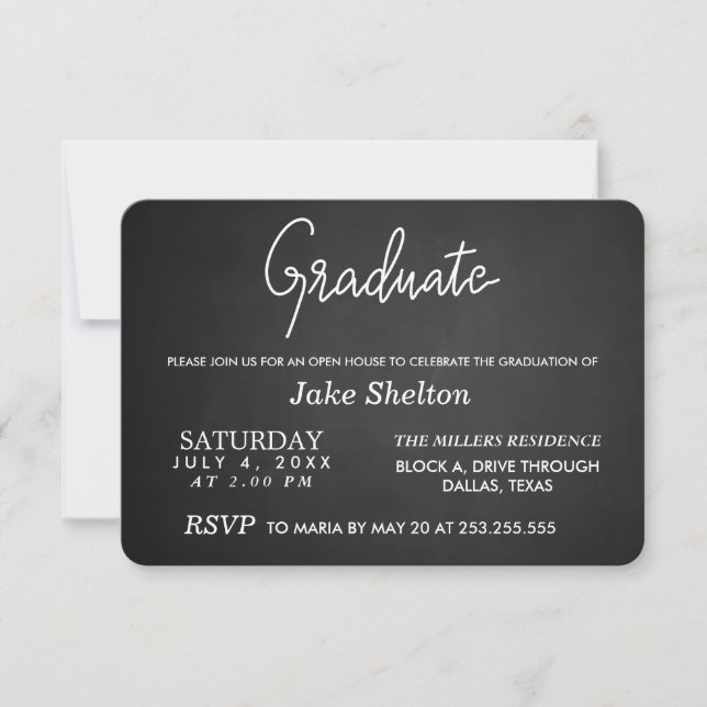 Chalkboard Open House Graduation | Handwritten Inv Invitation (Front)