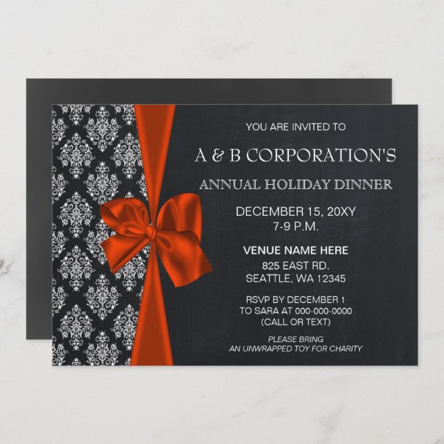 Chalkboard Orange Corporate Holiday Party Invitation (Front/Back)