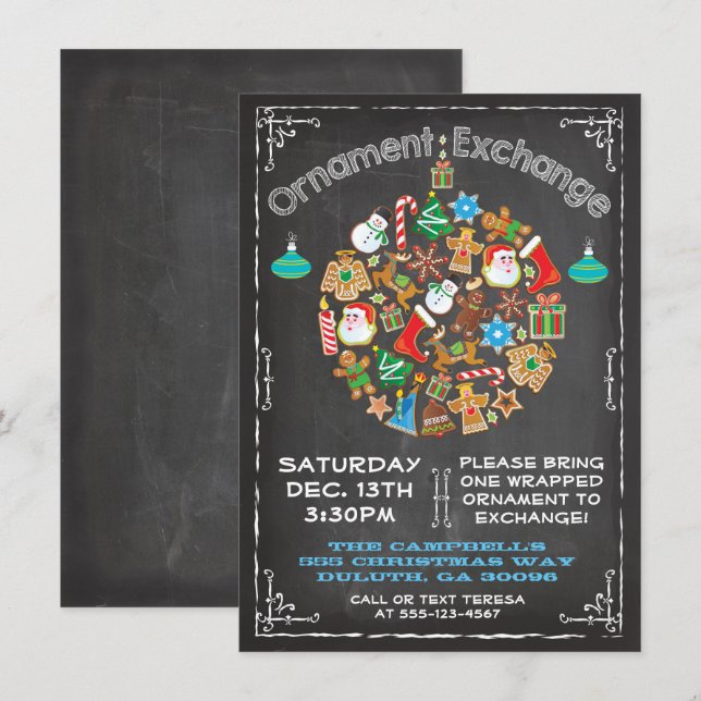 Chalkboard Ornament Exchange Invitation (Front/Back)