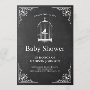 Chalkboard Ornate Birdcage Baby Shower Invitation