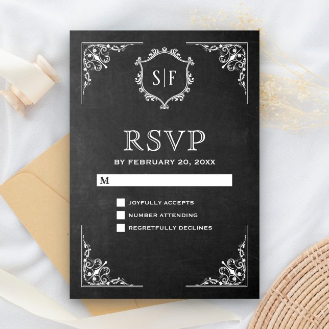 Chalkboard Ornate Monogram RSVP (Creator Uploaded)