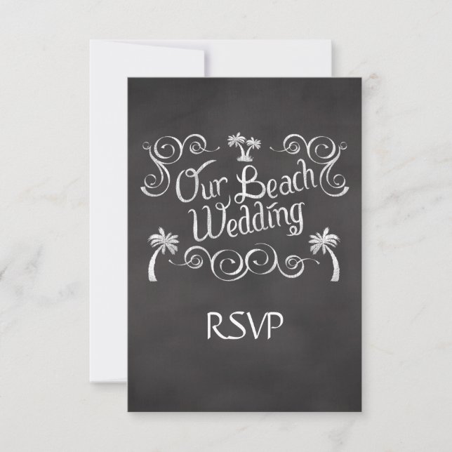 Chalkboard Our Beach Wedding Matching RSVP Reply Card (Front)
