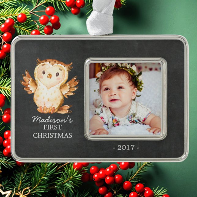 Chalkboard Owl  1st Christmas Photo Ornament (Creator Uploaded)