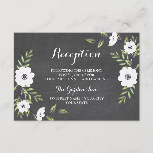 Chalkboard Painted Anemones - Reception card (Front)