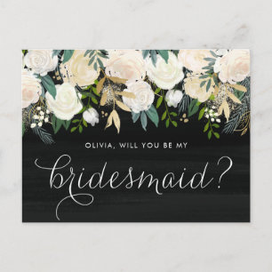 Chalkboard Pale Peonies Will You Be My Bridesmaid Invitation Postcard