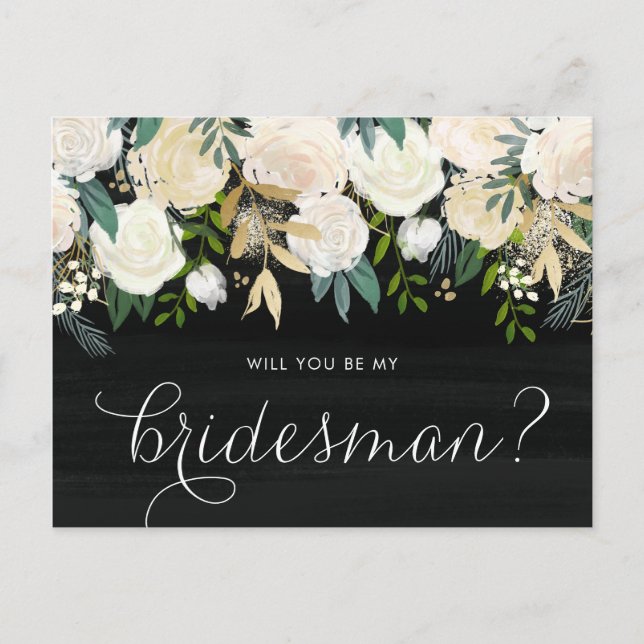 Chalkboard Pale Peonies Will You Be My Bridesman Invitation Postcard (Front)