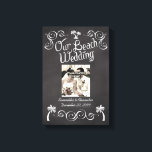 Chalkboard Palm Tree Beach Wedding Photo Canvas Print<br><div class="desc">Celebrate nuptials on the shore with this breezy palm tree with a sketched on chalkboard blackboard with white chalk look.  Great for a rustic vintage feel at a beach wedding.   Design Copyright © CustomInvitesOnline.com</div>